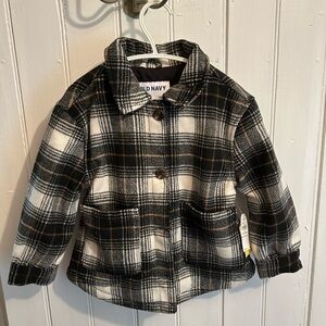 NEW old Navy 3t black & tan Plaid button up Shacket felt jacket